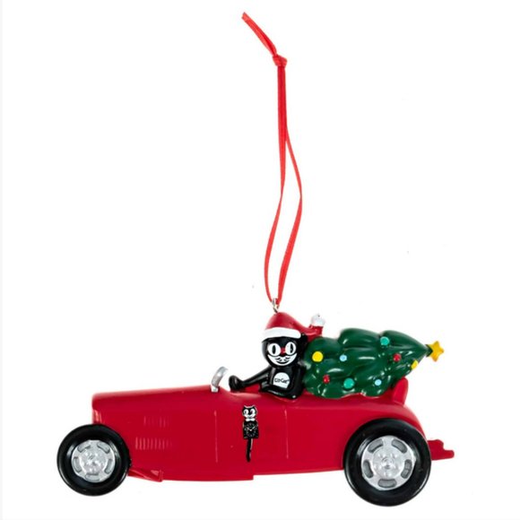 Kit-Cat Klock Driving a 1932 Red Ford Deuce Roadster ornament - Picture 3 of 6